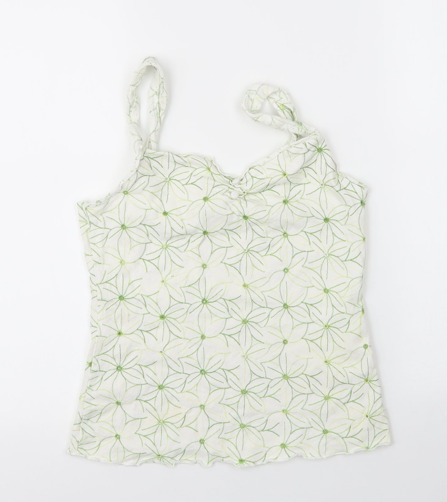 Preworn Womens Green Floral Cotton Camisole Blouse Size 10 V-Neck