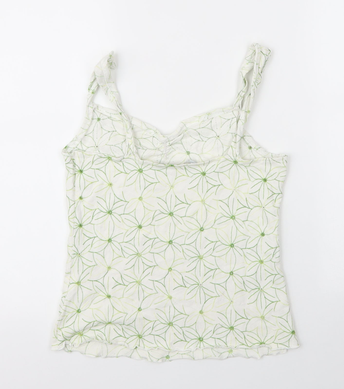 Preworn Womens Green Floral Cotton Camisole Blouse Size 10 V-Neck