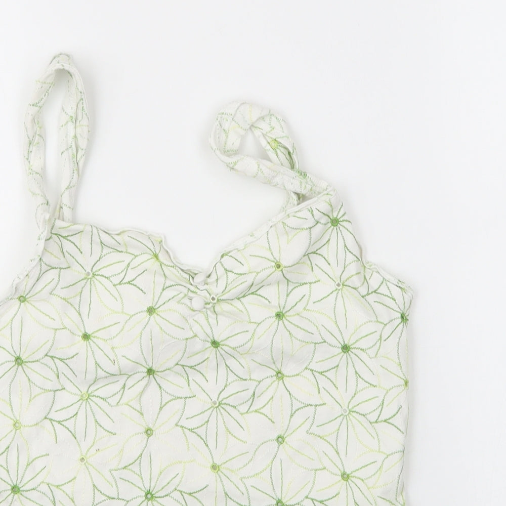 Preworn Womens Green Floral Cotton Camisole Blouse Size 10 V-Neck