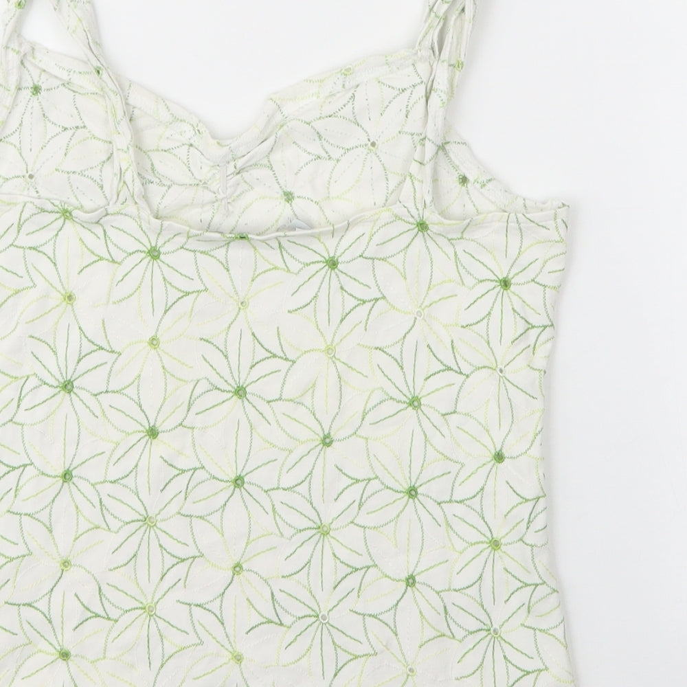 Preworn Womens Green Floral Cotton Camisole Blouse Size 10 V-Neck