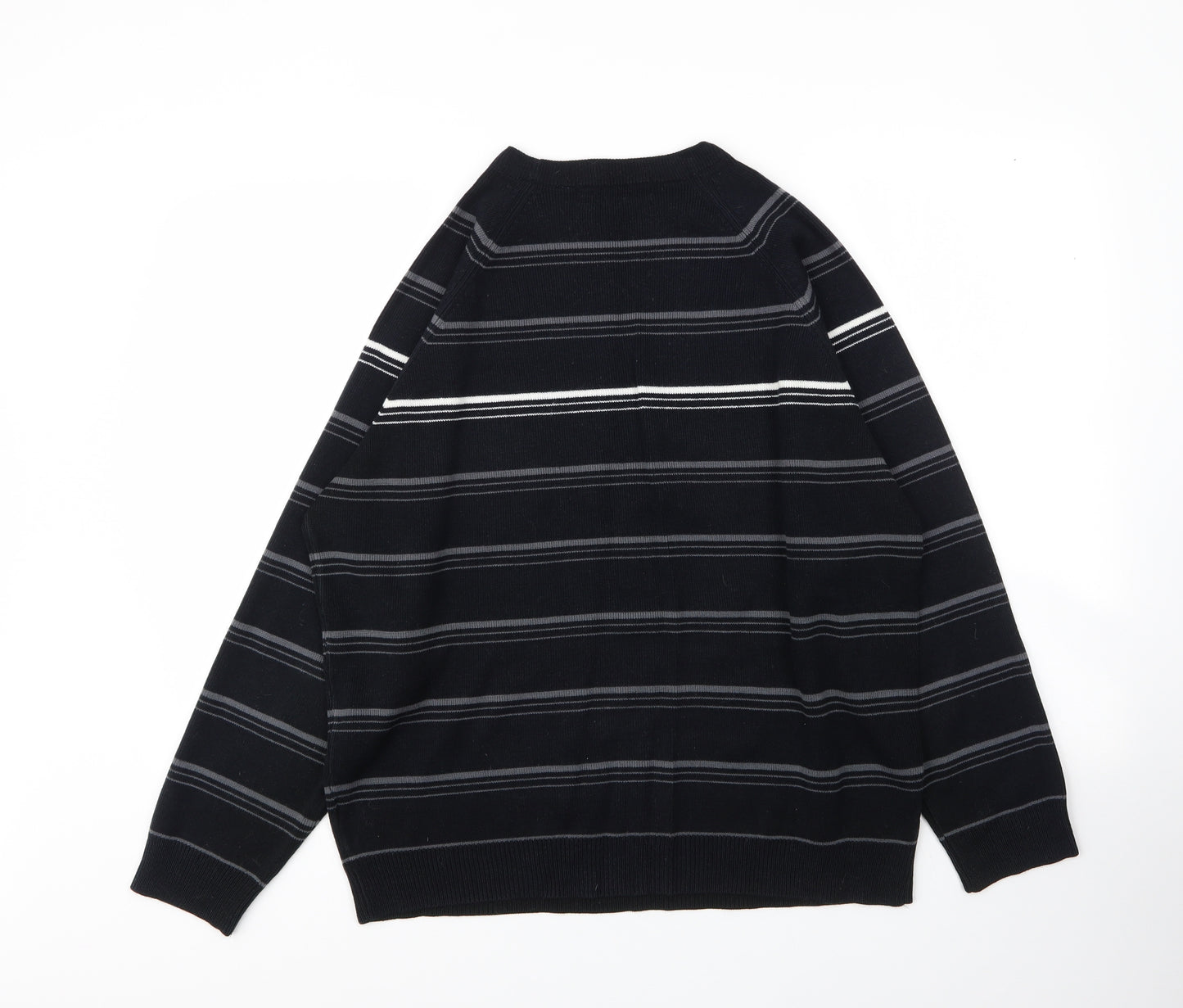 Rapid Fire Mens Black V-Neck Striped Acrylic Pullover Jumper Size M