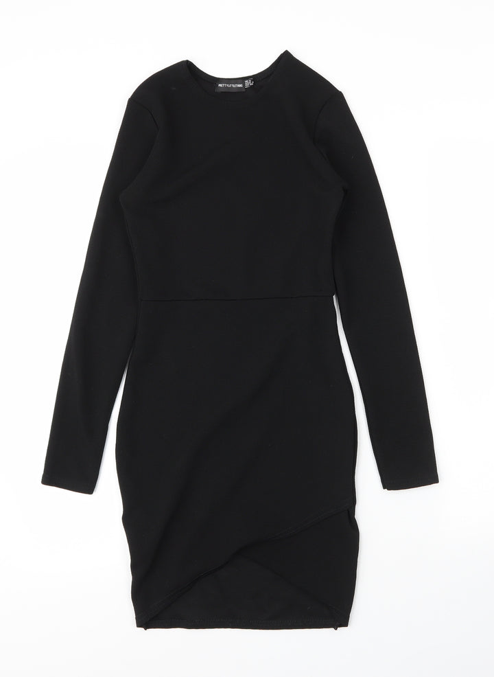 PRETTYLITTLETHING Womens Black Polyester Sheath Size 8 Round Neck