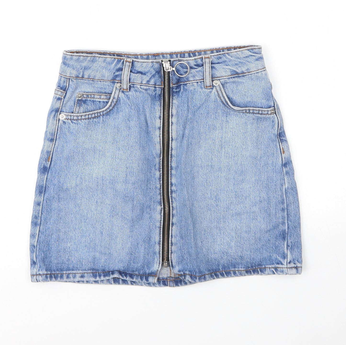 Topshop Womens Blue  Cotton A-Line Skirt Size 4   Zip