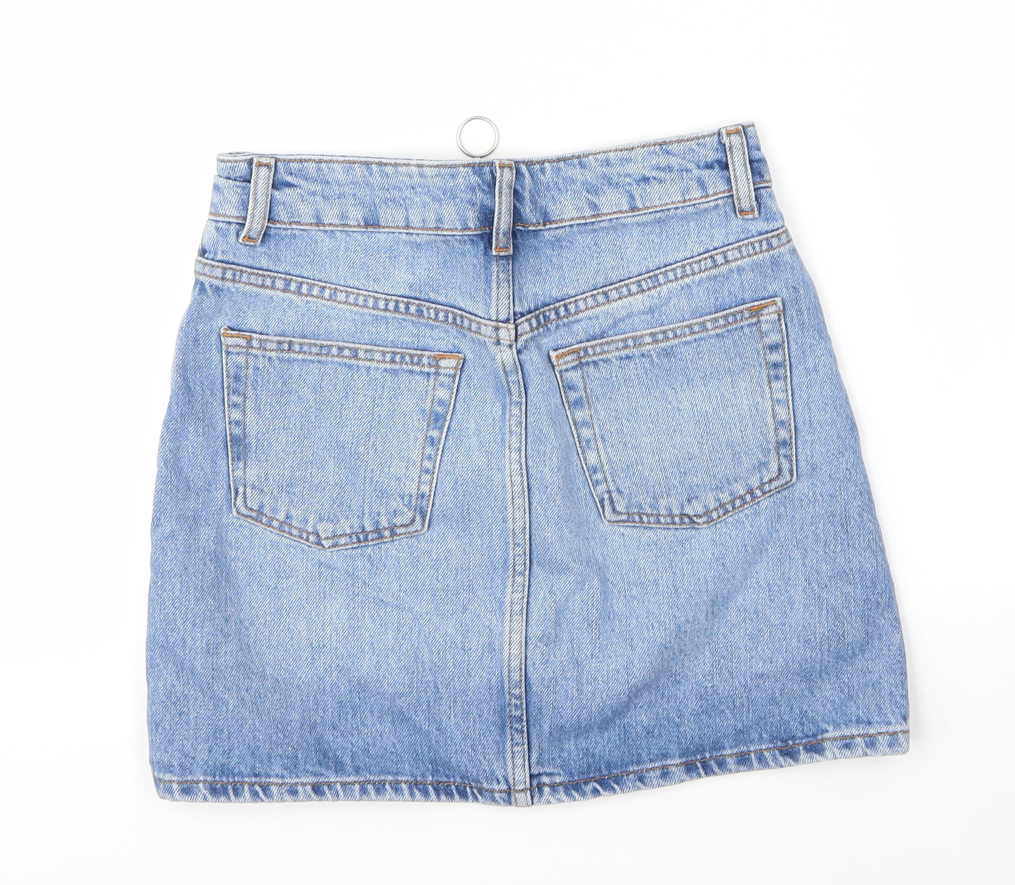 Topshop Womens Blue  Cotton A-Line Skirt Size 4   Zip