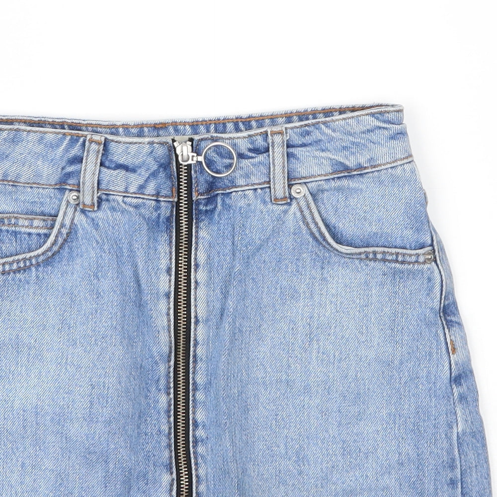 Topshop Womens Blue  Cotton A-Line Skirt Size 4   Zip