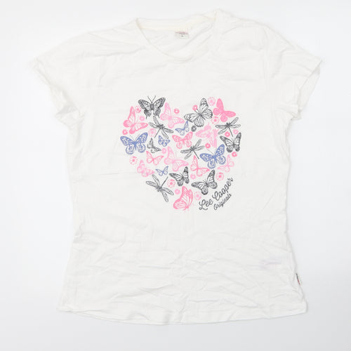 Lee Cooper Womens White  Cotton Basic T-Shirt Size 16 Round Neck