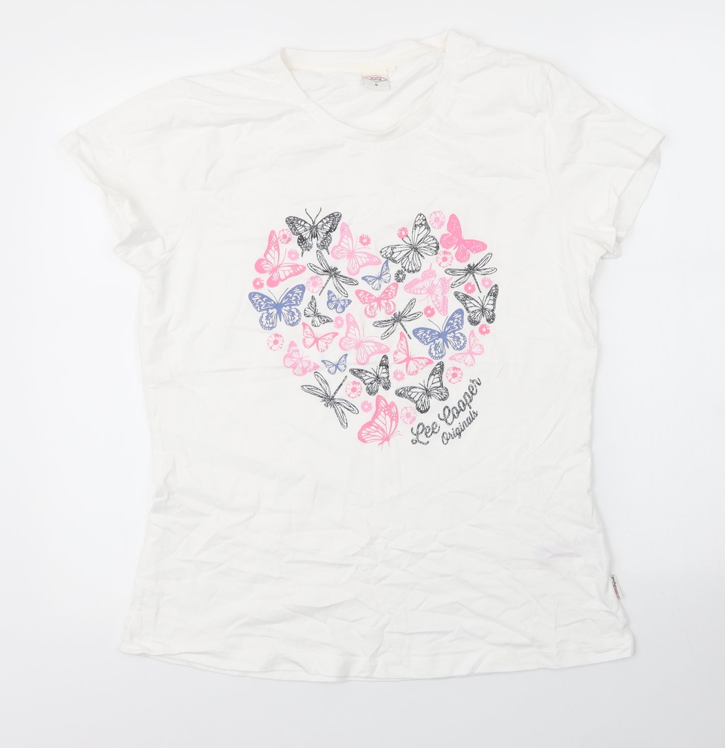 Lee Cooper Womens White  Cotton Basic T-Shirt Size 16 Round Neck