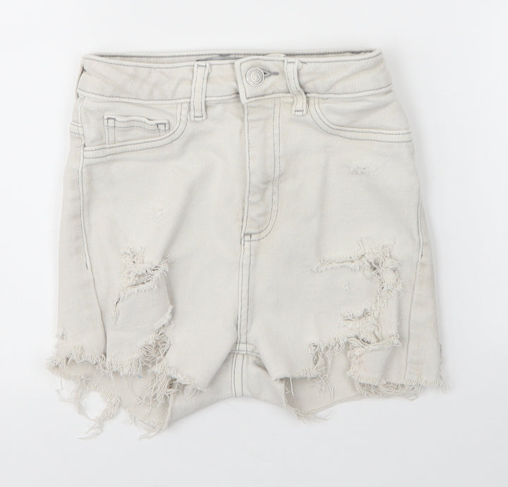 New Look Womens Grey Cotton Hot Pants Shorts Size 8 Regular Zip
