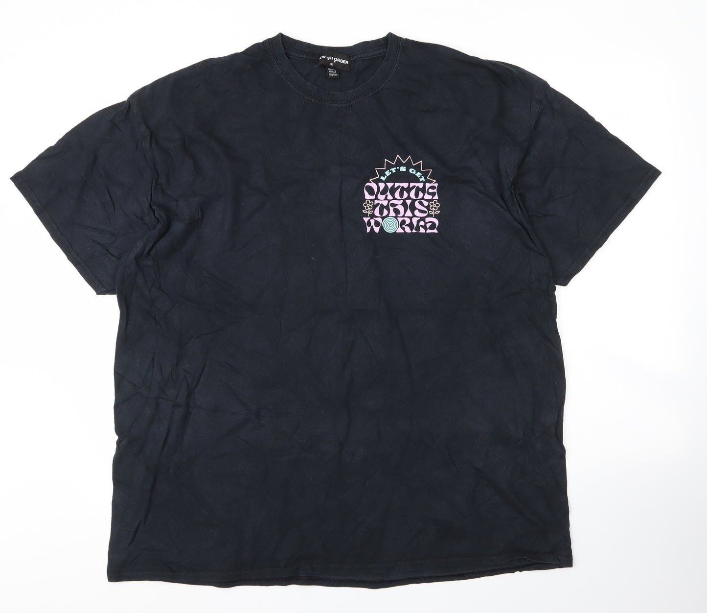 New Girl Order Womens Black  Cotton Basic T-Shirt Size 12 Round Neck