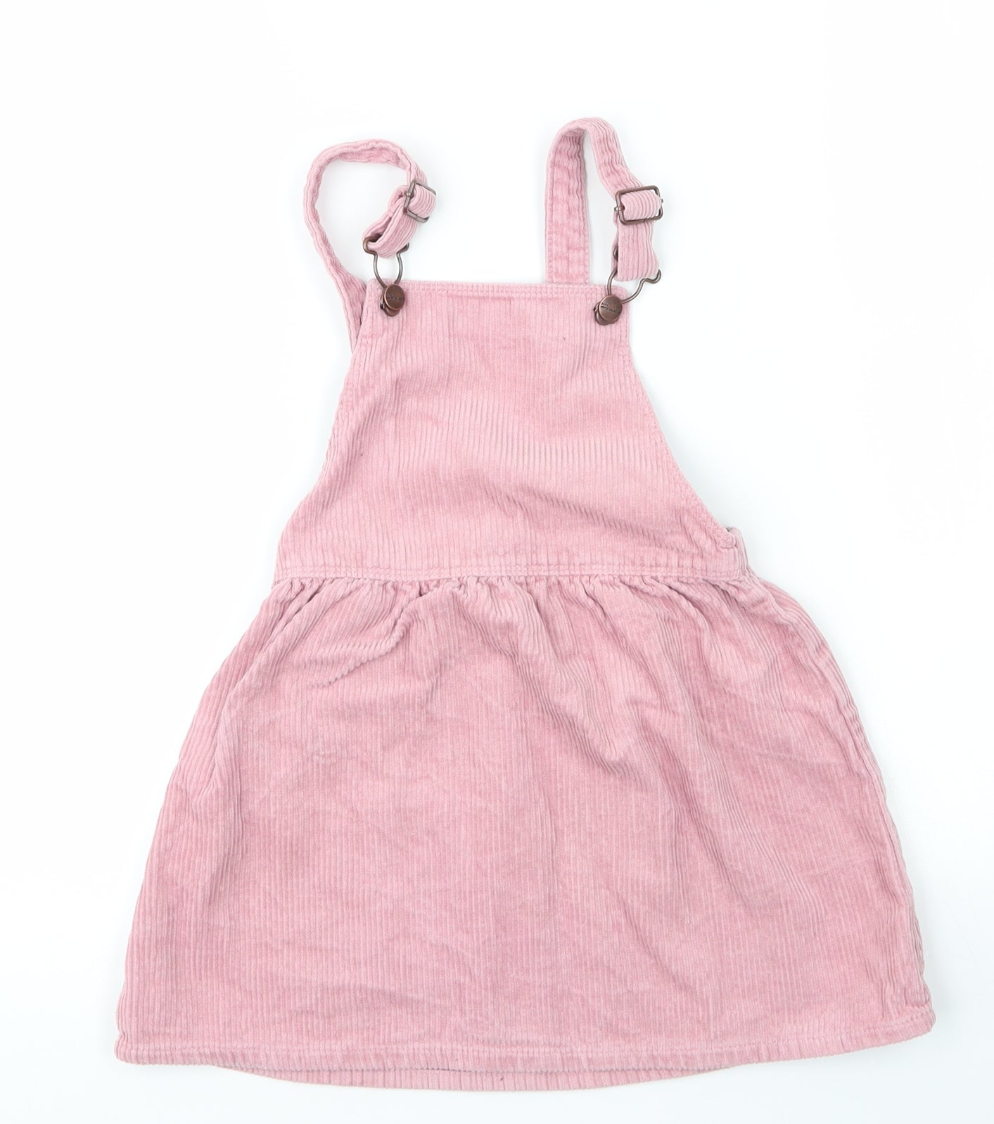 Zara Girls Pink  Cotton Pinafore/Dungaree Dress  Size 4 Years  Square Neck Button