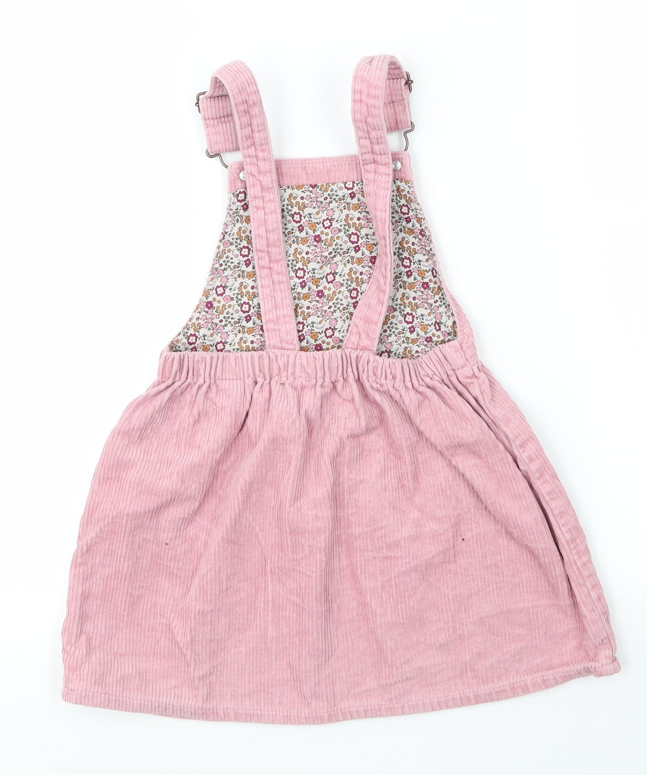 Zara Girls Pink  Cotton Pinafore/Dungaree Dress  Size 4 Years  Square Neck Button