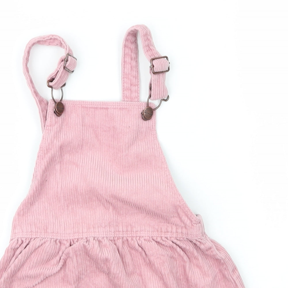 Zara Girls Pink  Cotton Pinafore/Dungaree Dress  Size 4 Years  Square Neck Button
