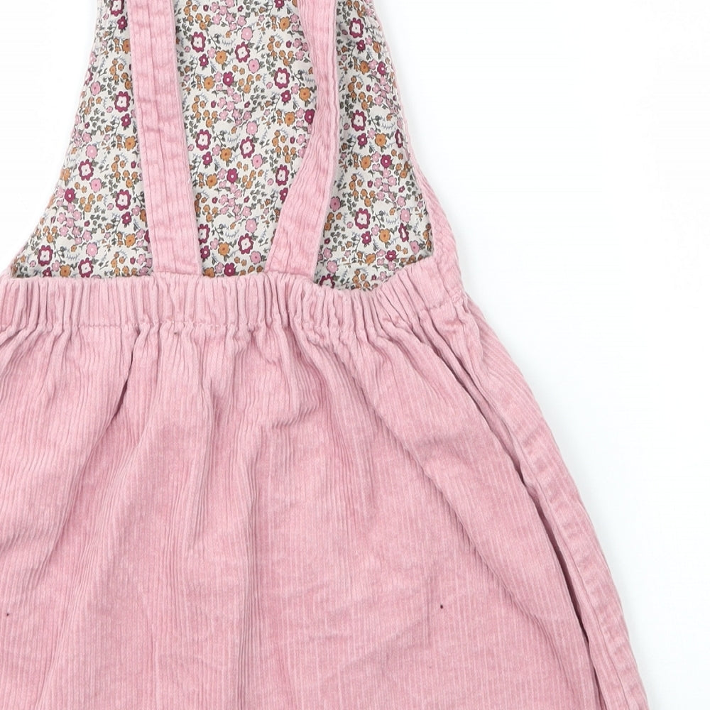 Zara Girls Pink  Cotton Pinafore/Dungaree Dress  Size 4 Years  Square Neck Button
