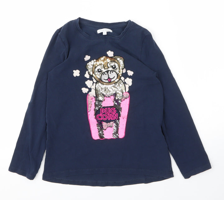 Debenhams Girls Blue  Cotton Basic T-Shirt Size 7 Years Round Neck