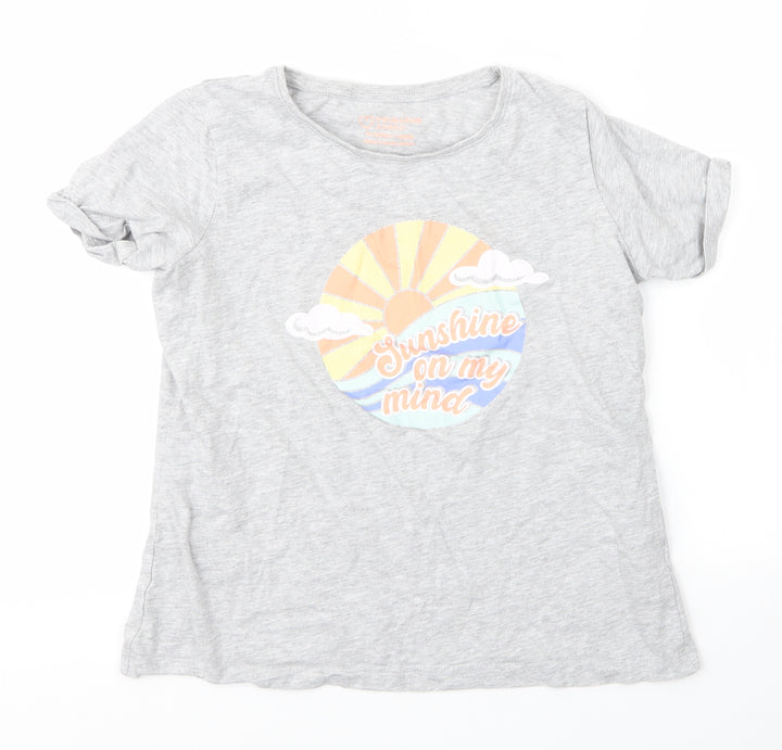 Primark Girls Grey  Cotton Basic T-Shirt Size 11 Years Round Neck