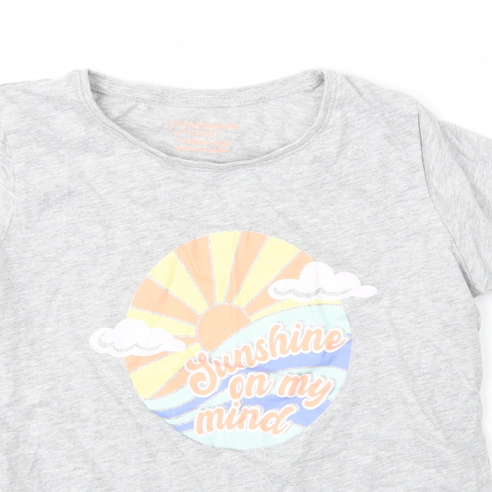 Primark Girls Grey  Cotton Basic T-Shirt Size 11 Years Round Neck