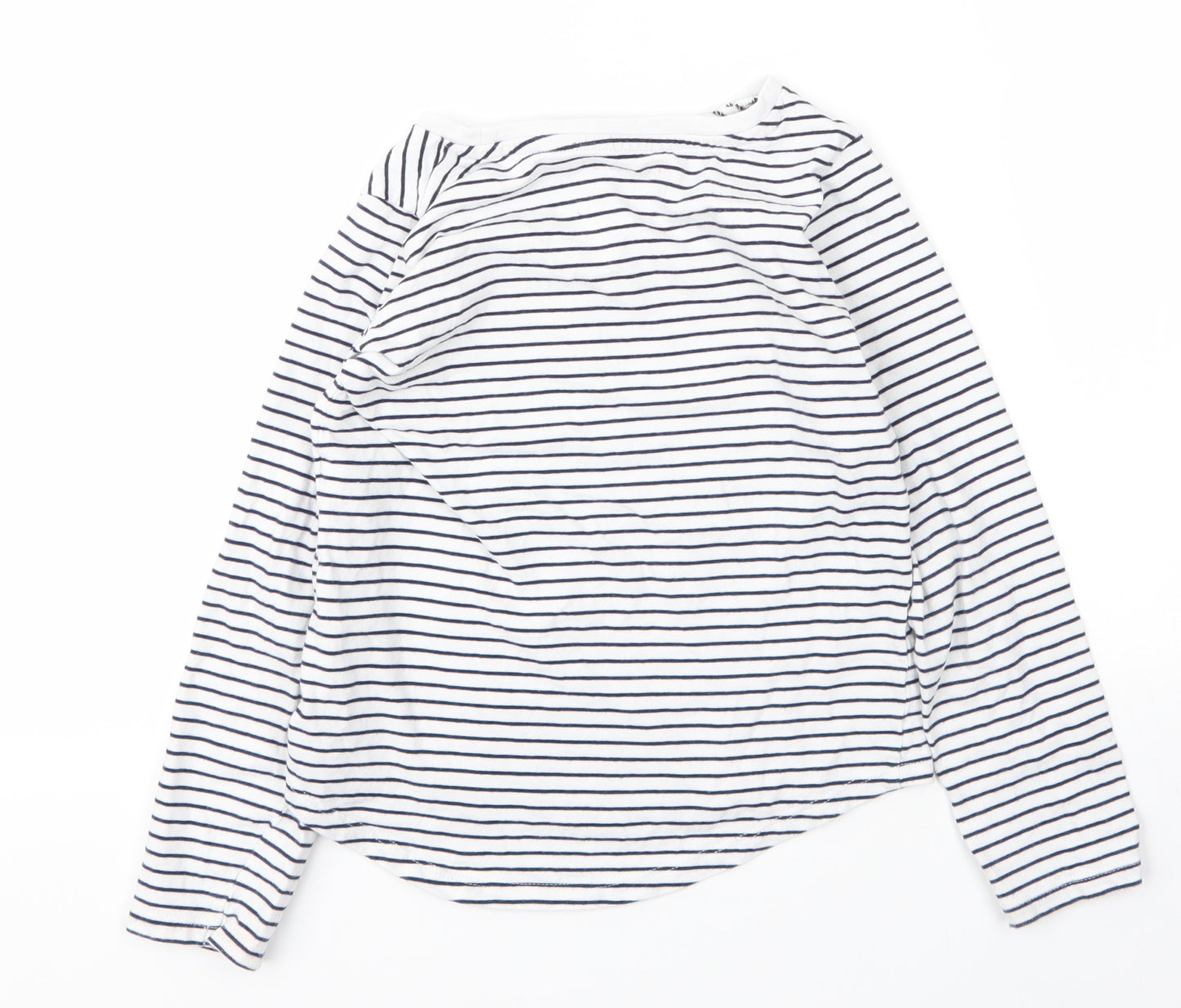 Nutmeg Girls White Striped Cotton Basic T-Shirt Size 7 Years Round Neck