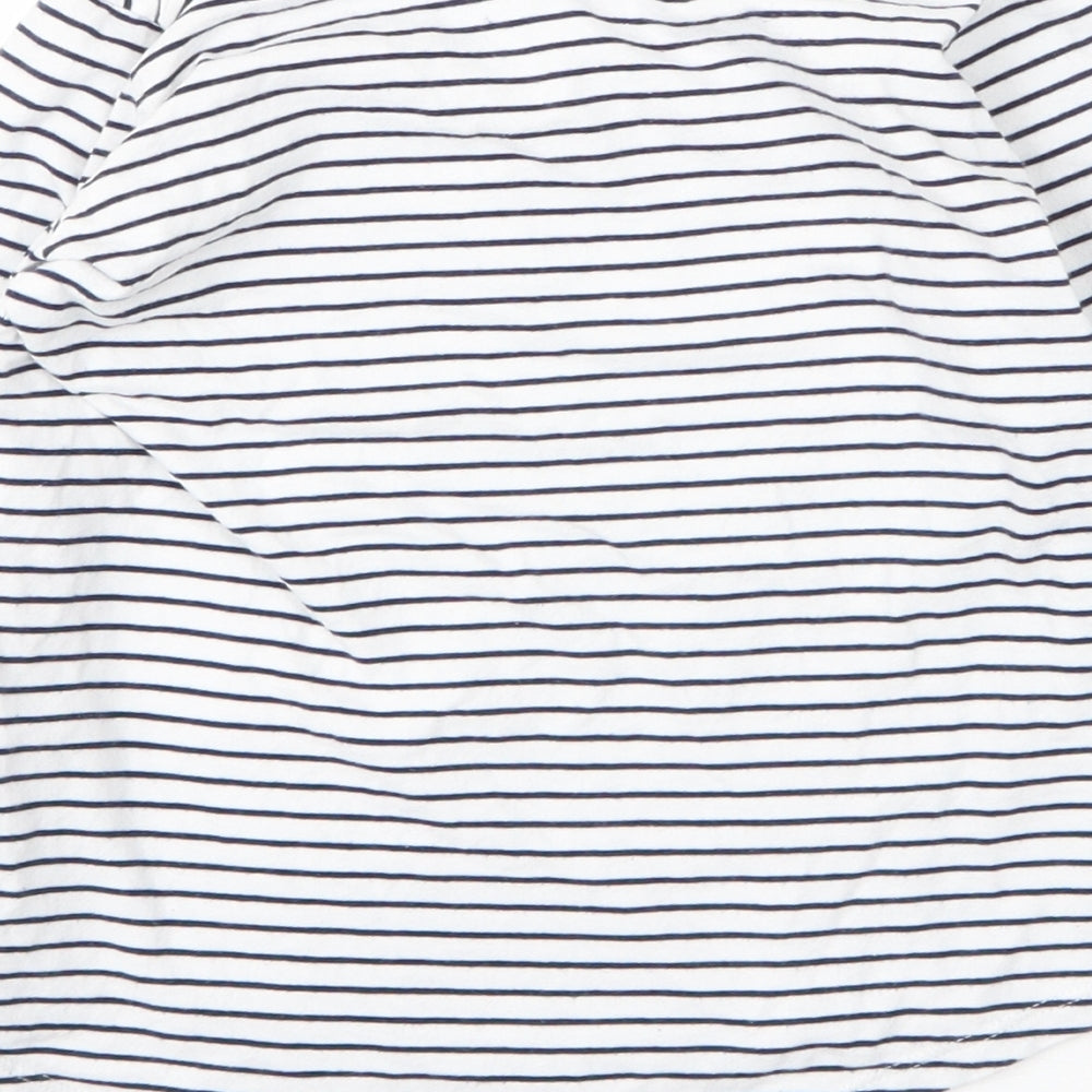 Nutmeg Girls White Striped Cotton Basic T-Shirt Size 7 Years Round Neck