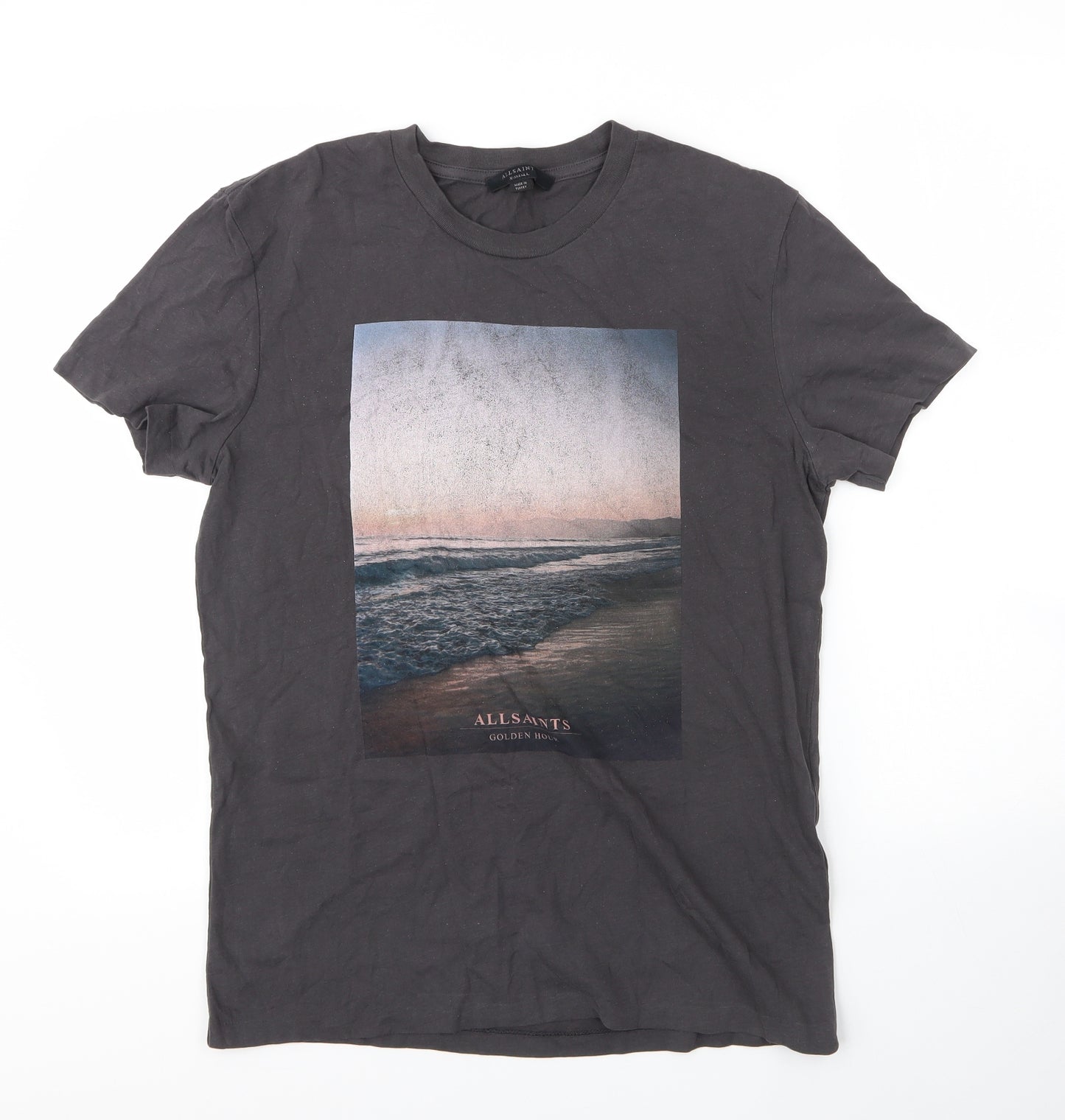 All Saints Mens Grey  Cotton  T-Shirt Size XS Round Neck