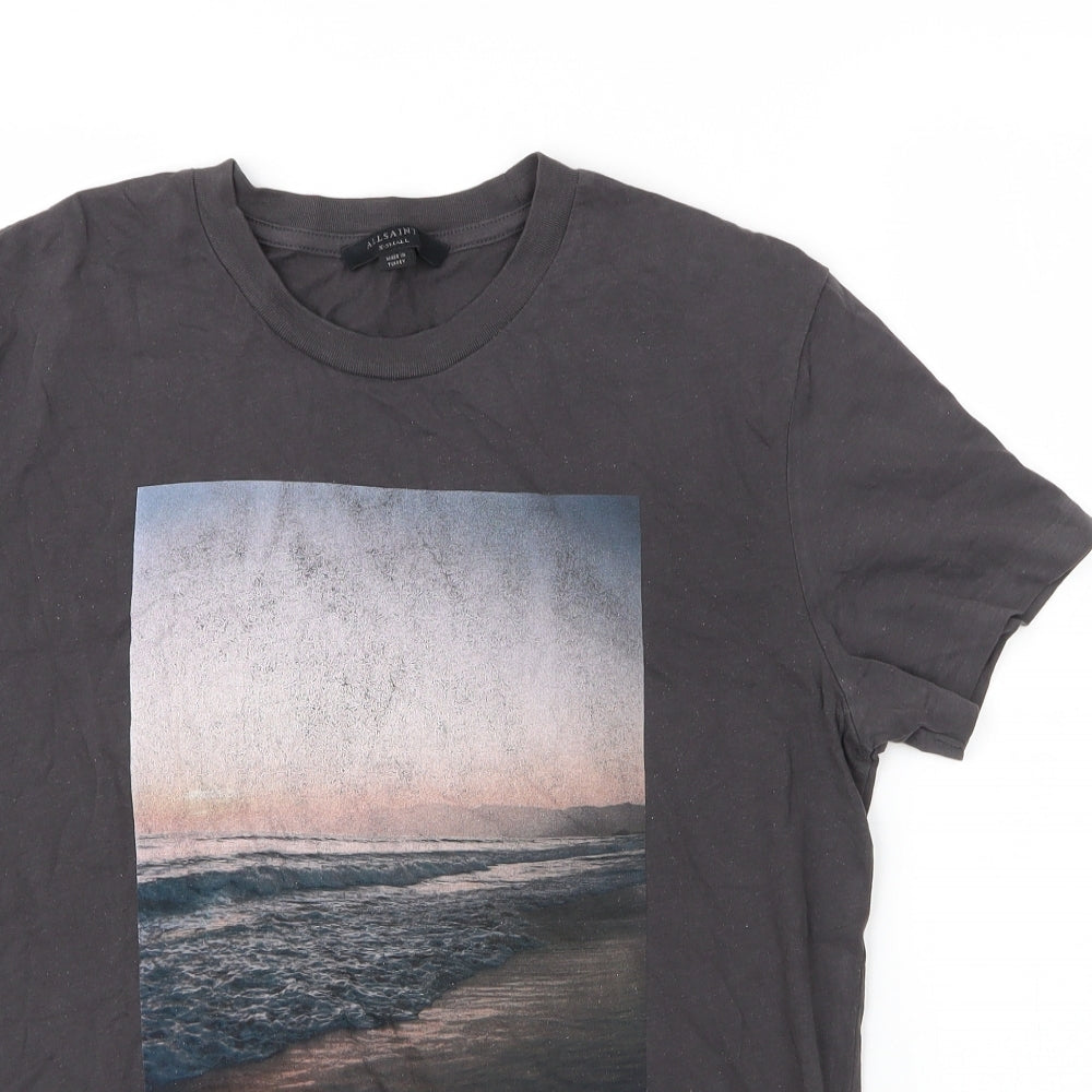 All Saints Mens Grey  Cotton  T-Shirt Size XS Round Neck