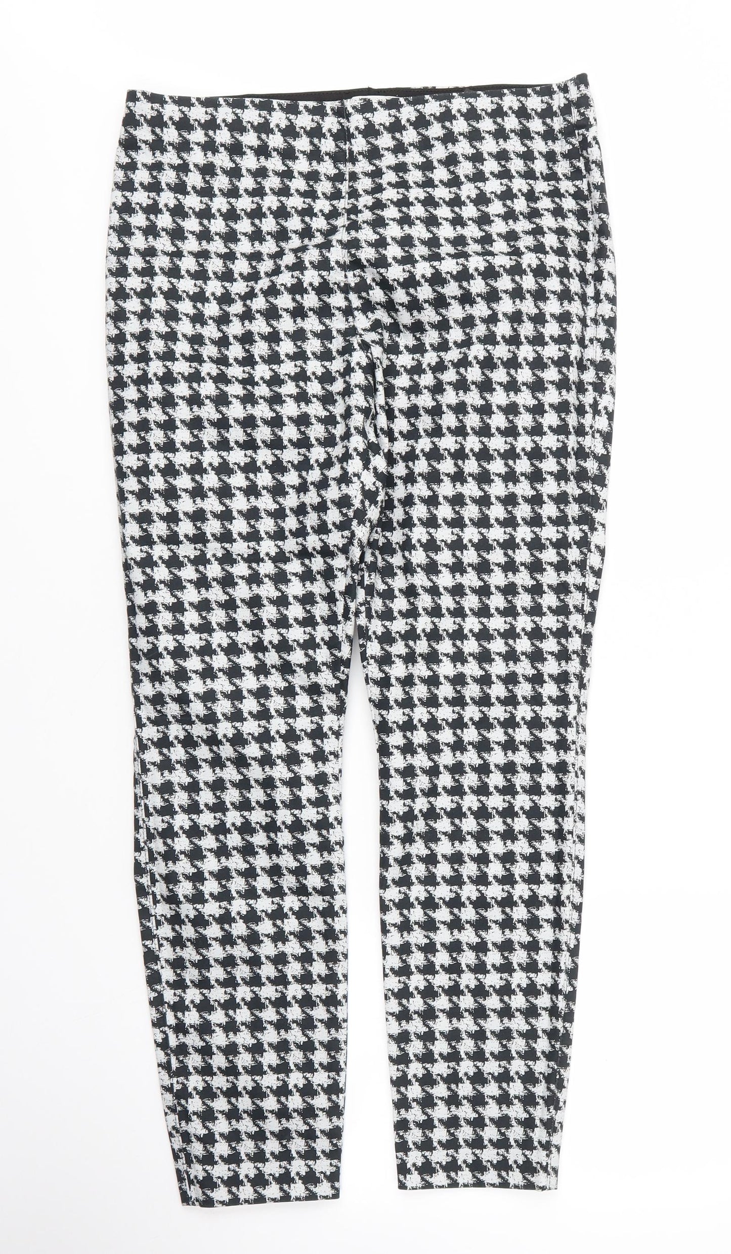 H&M Womens Black Houndstooth Cotton Capri Trousers Size 16 L27 in Regular