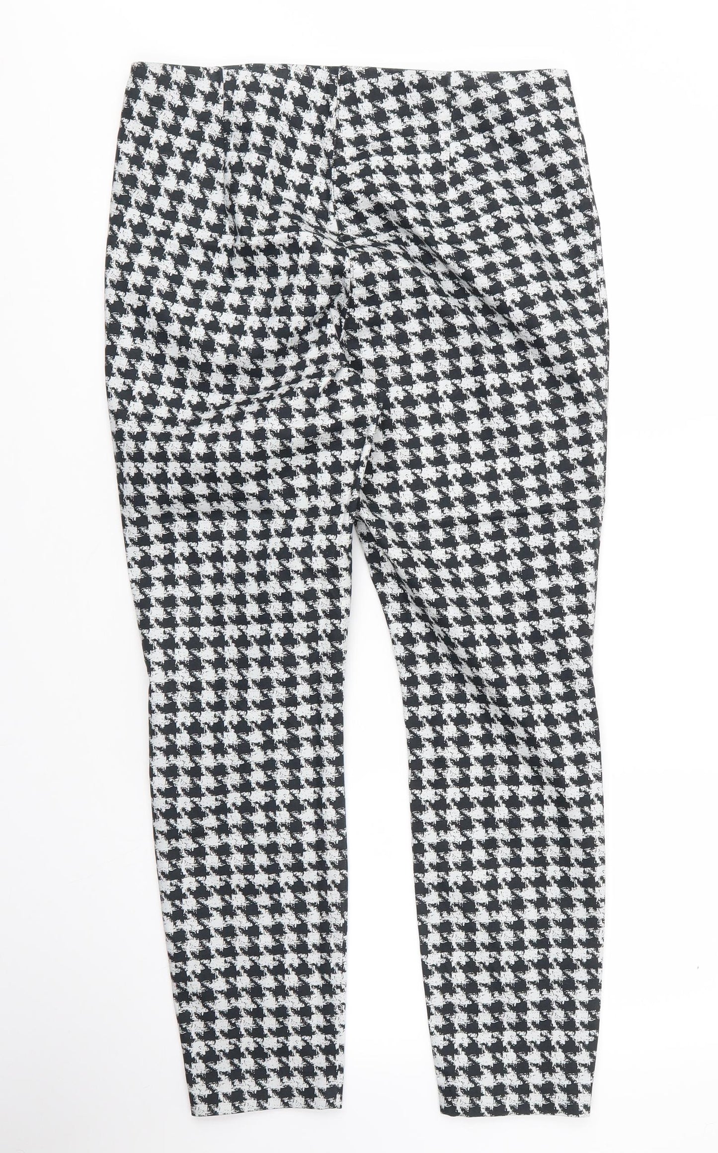 H&M Womens Black Houndstooth Cotton Capri Trousers Size 16 L27 in Regular