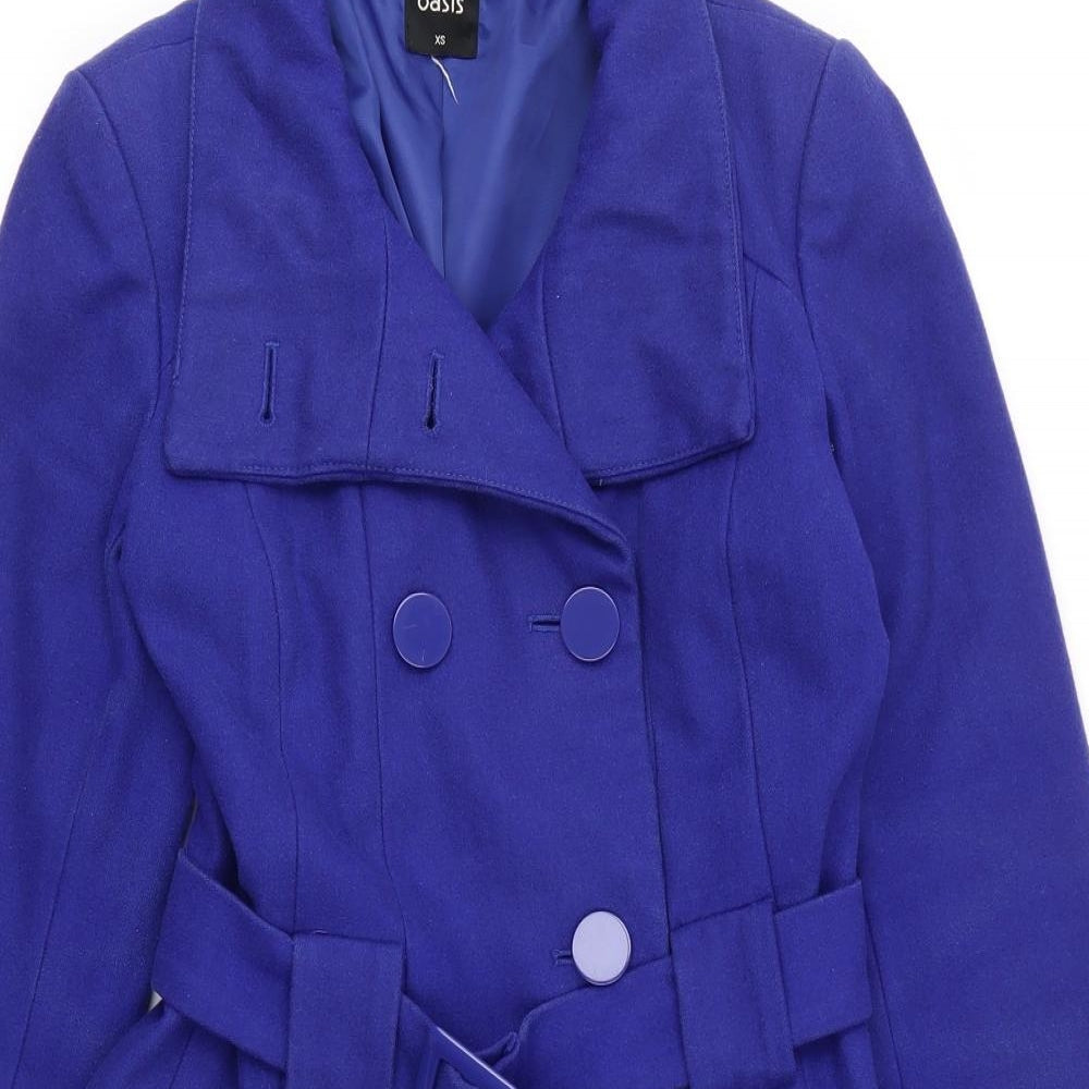 Oasis Womens Blue   Pea Coat Coat Size XS  Button
