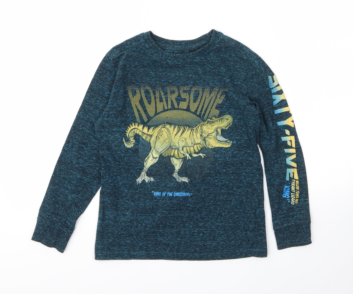 NEXT Girls Blue  Cotton Basic T-Shirt Size 7 Years Round Neck  - Dinosaur