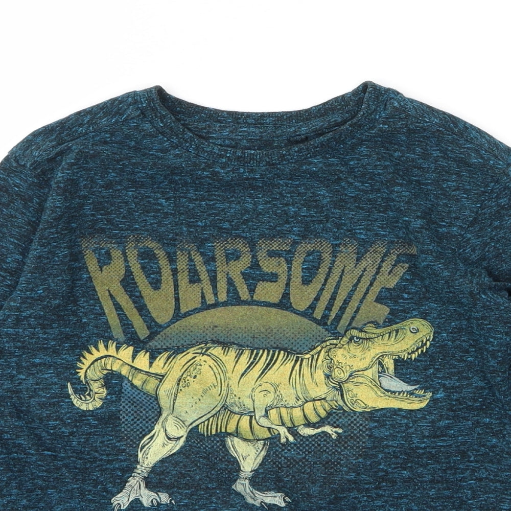 NEXT Girls Blue  Cotton Basic T-Shirt Size 7 Years Round Neck  - Dinosaur