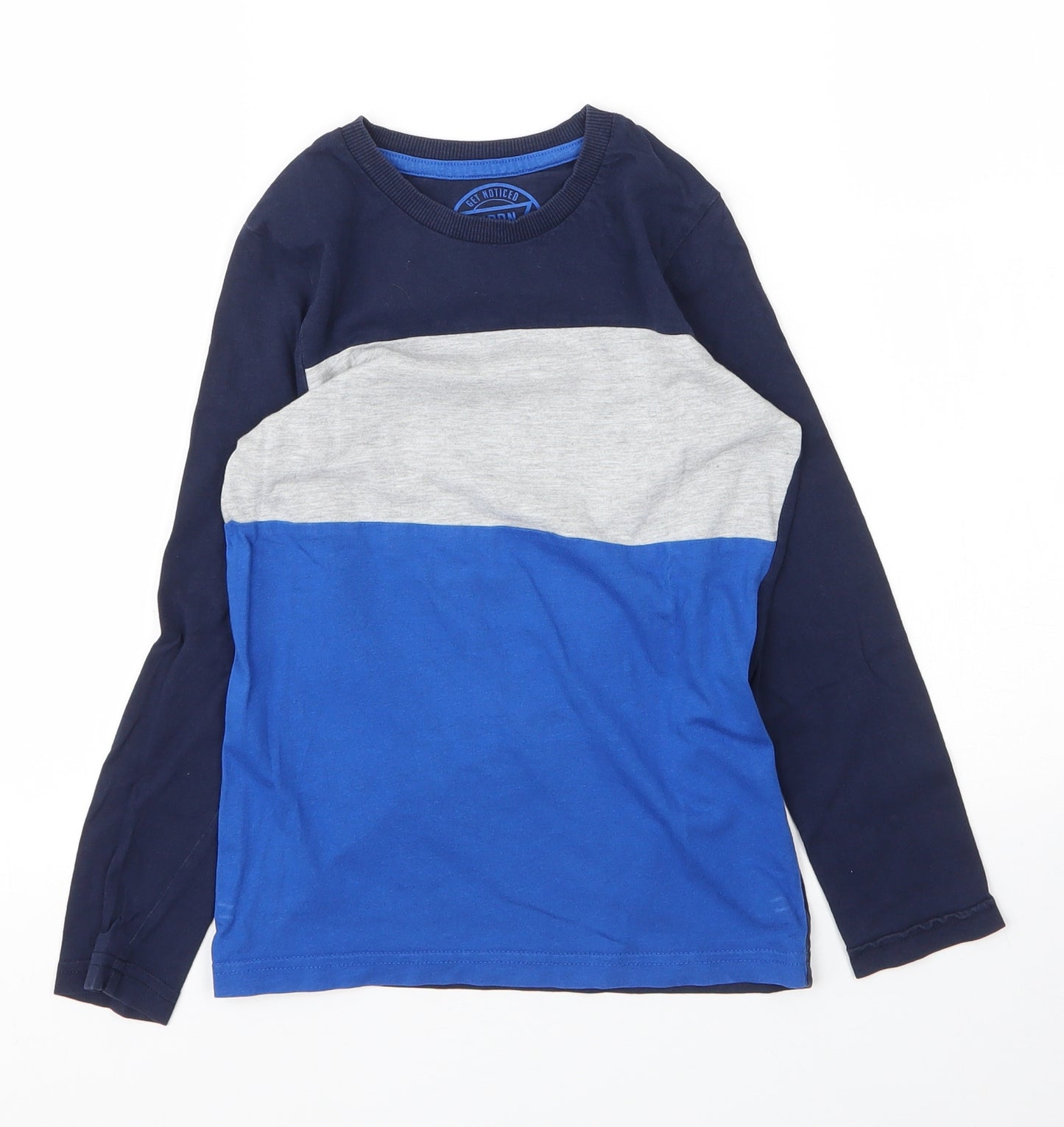 Matalan Boys Blue Striped Cotton Basic T-Shirt Size 7 Years Round Neck