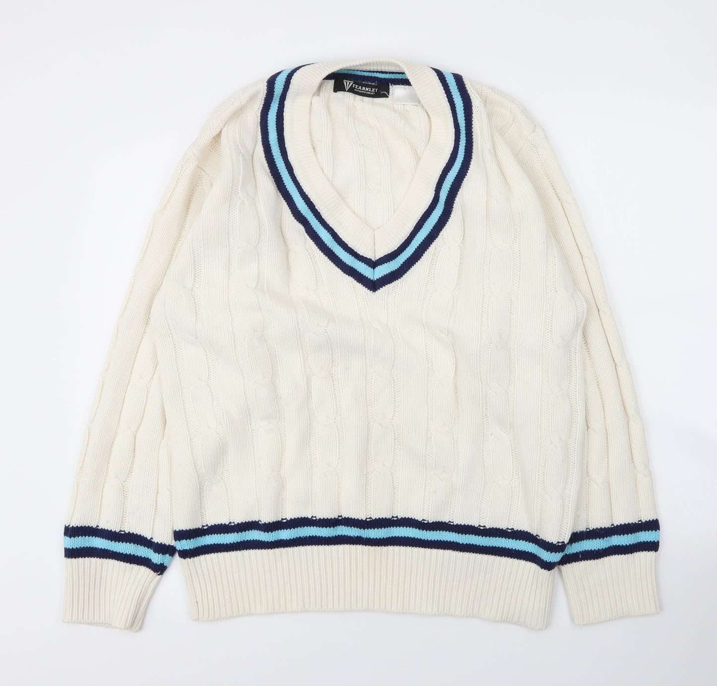 Fearnley Mens Ivory V-Neck  Acrylic Pullover Jumper Size L