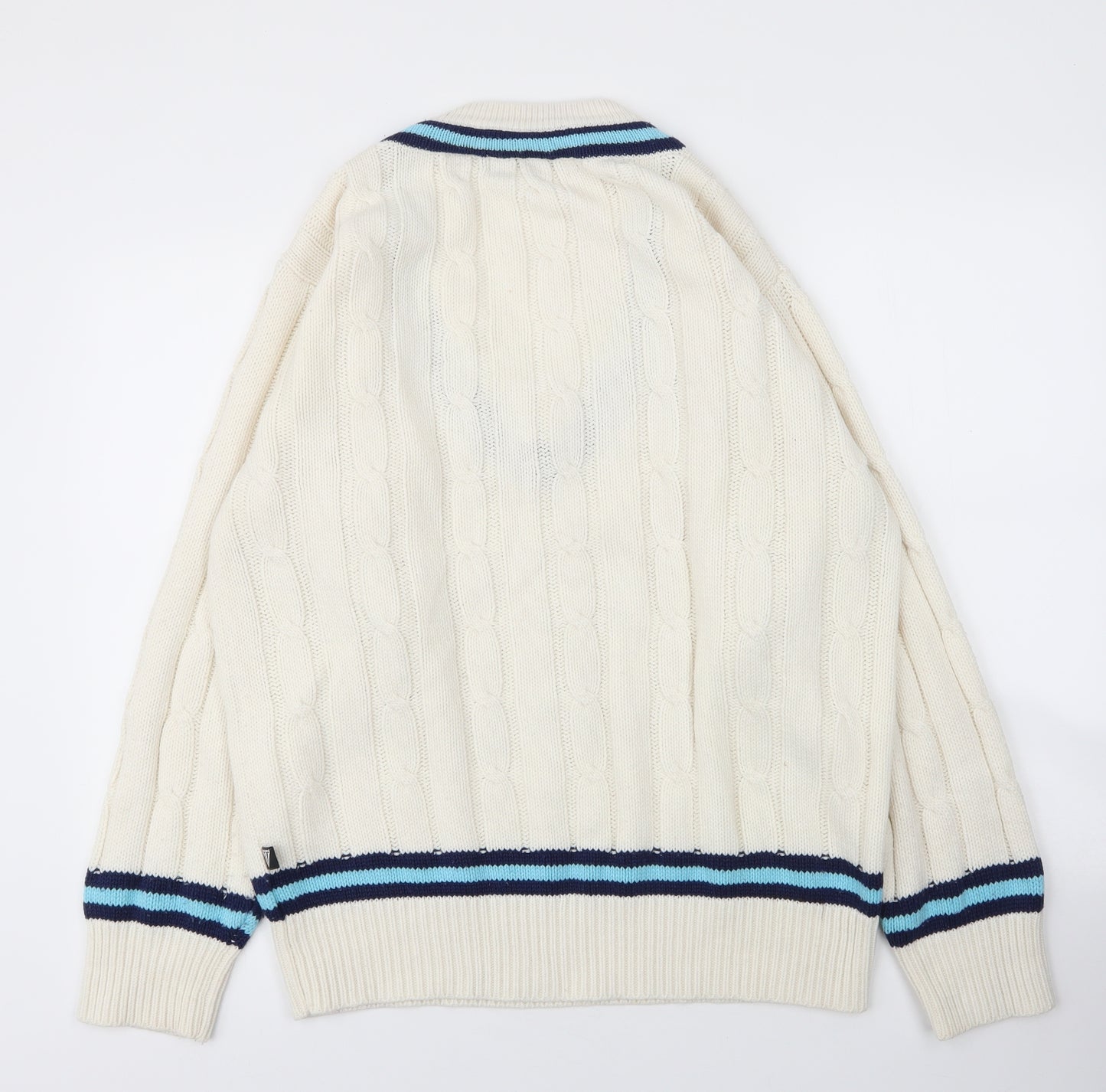 Fearnley Mens Ivory V-Neck  Acrylic Pullover Jumper Size L