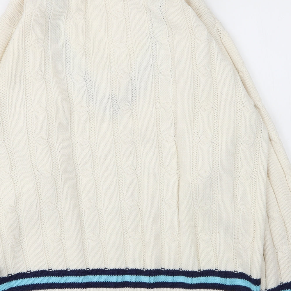 Fearnley Mens Ivory V-Neck  Acrylic Pullover Jumper Size L