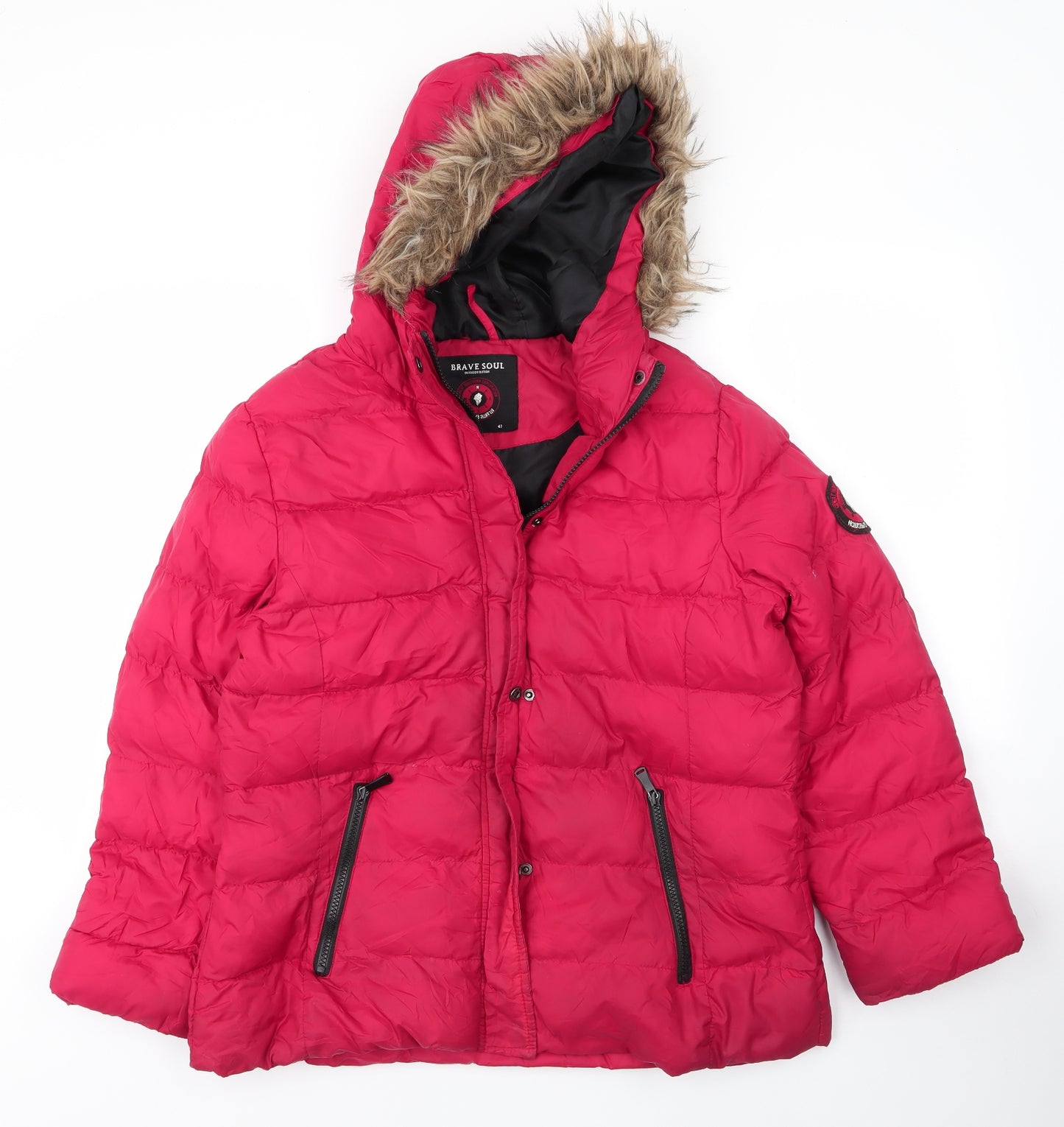 Brave Soul Womens Red   Puffer Jacket Coat Size 14  Zip