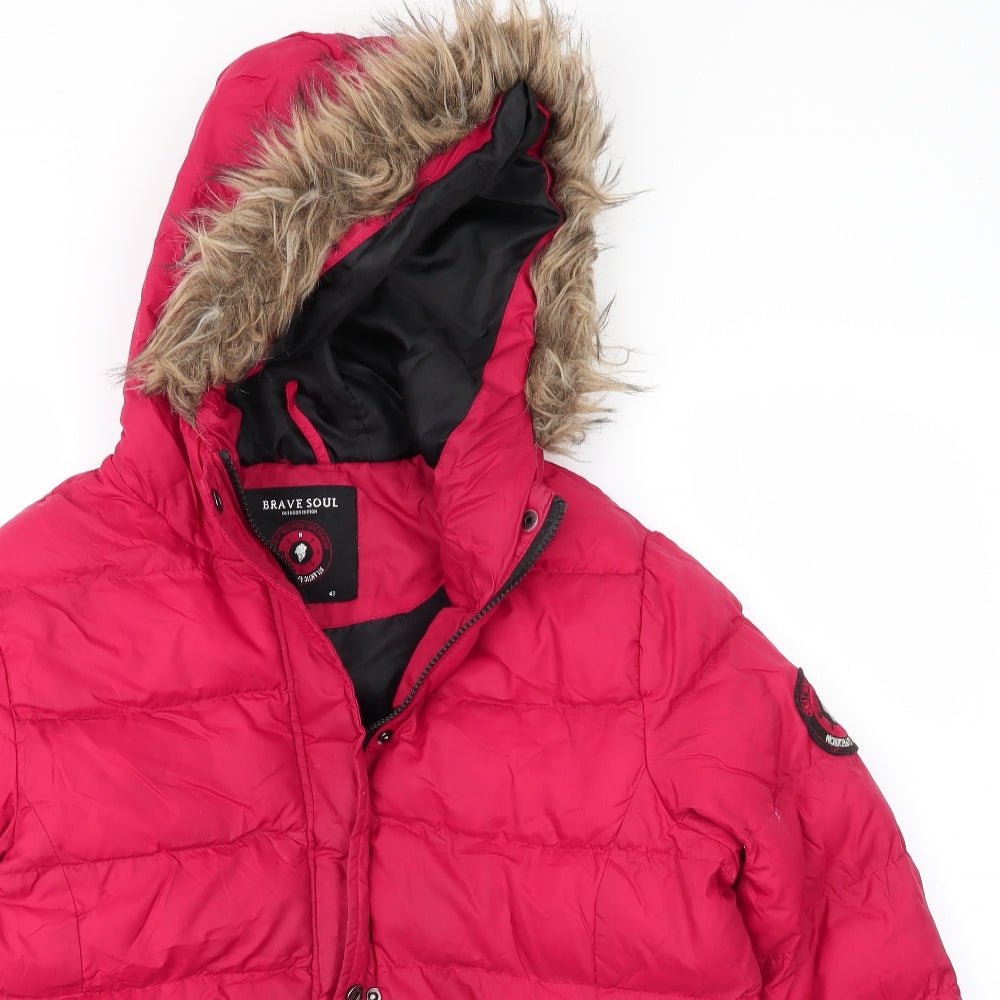 Brave Soul Womens Red   Puffer Jacket Coat Size 14  Zip