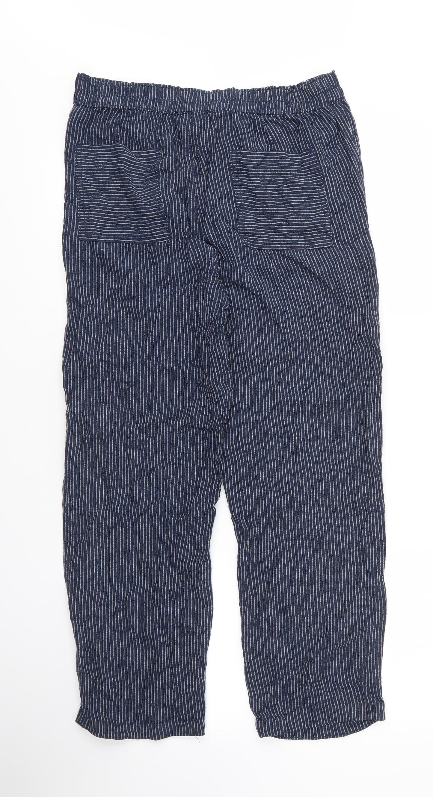 F&F Womens Blue Striped Linen Trousers  Size 12 L24 in Regular