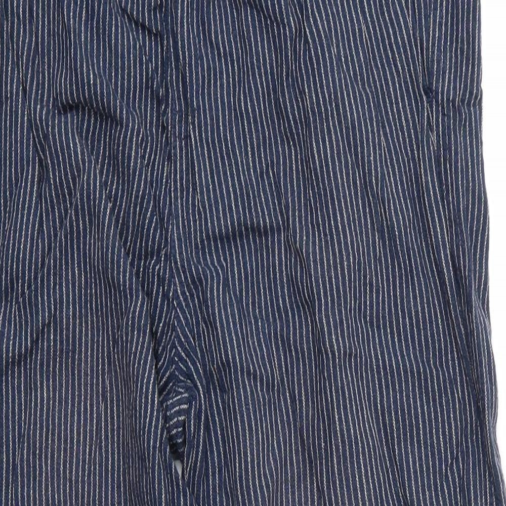 F&F Womens Blue Striped Linen Trousers  Size 12 L24 in Regular