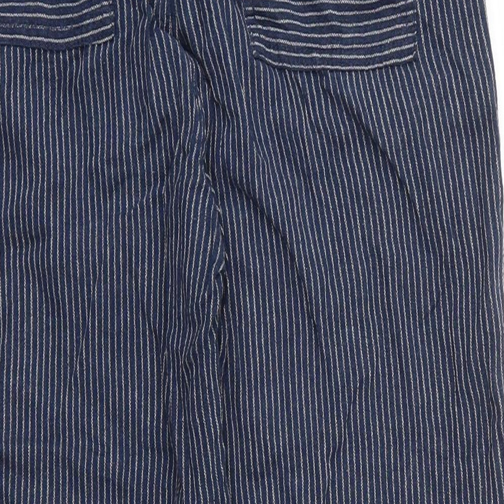 F&F Womens Blue Striped Linen Trousers  Size 12 L24 in Regular