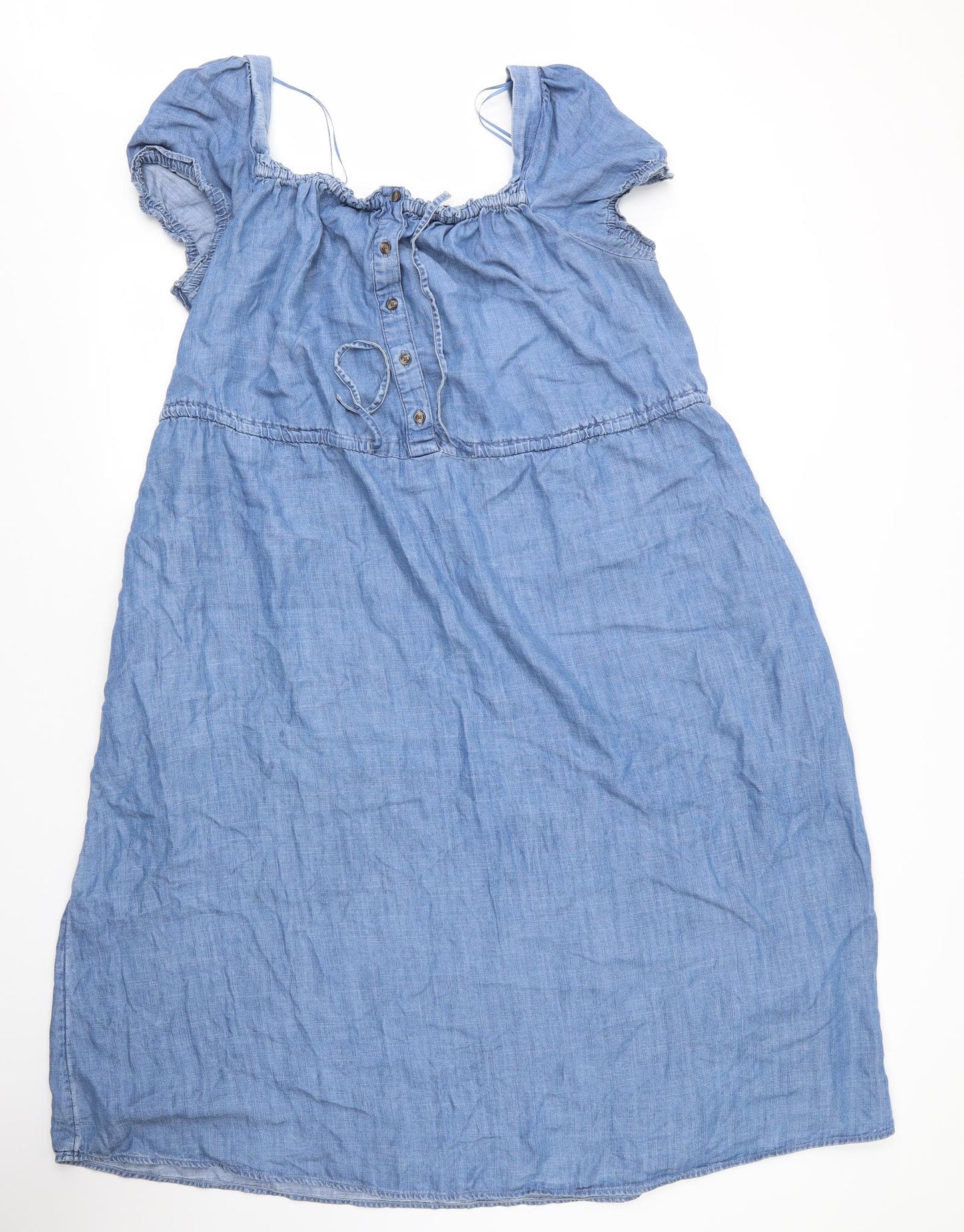 M&S Womens Blue  Lyocell A-Line  Size 18  Boat Neck Button