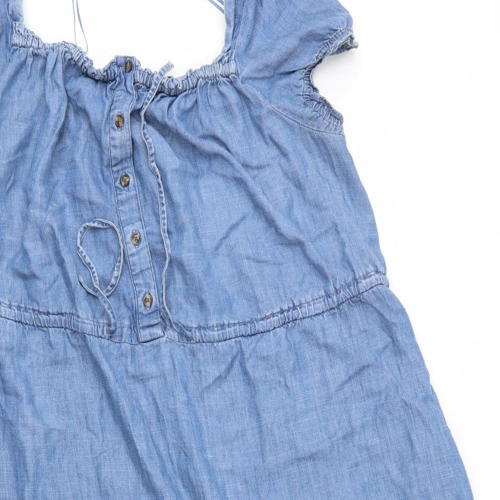 M&S Womens Blue  Lyocell A-Line  Size 18  Boat Neck Button
