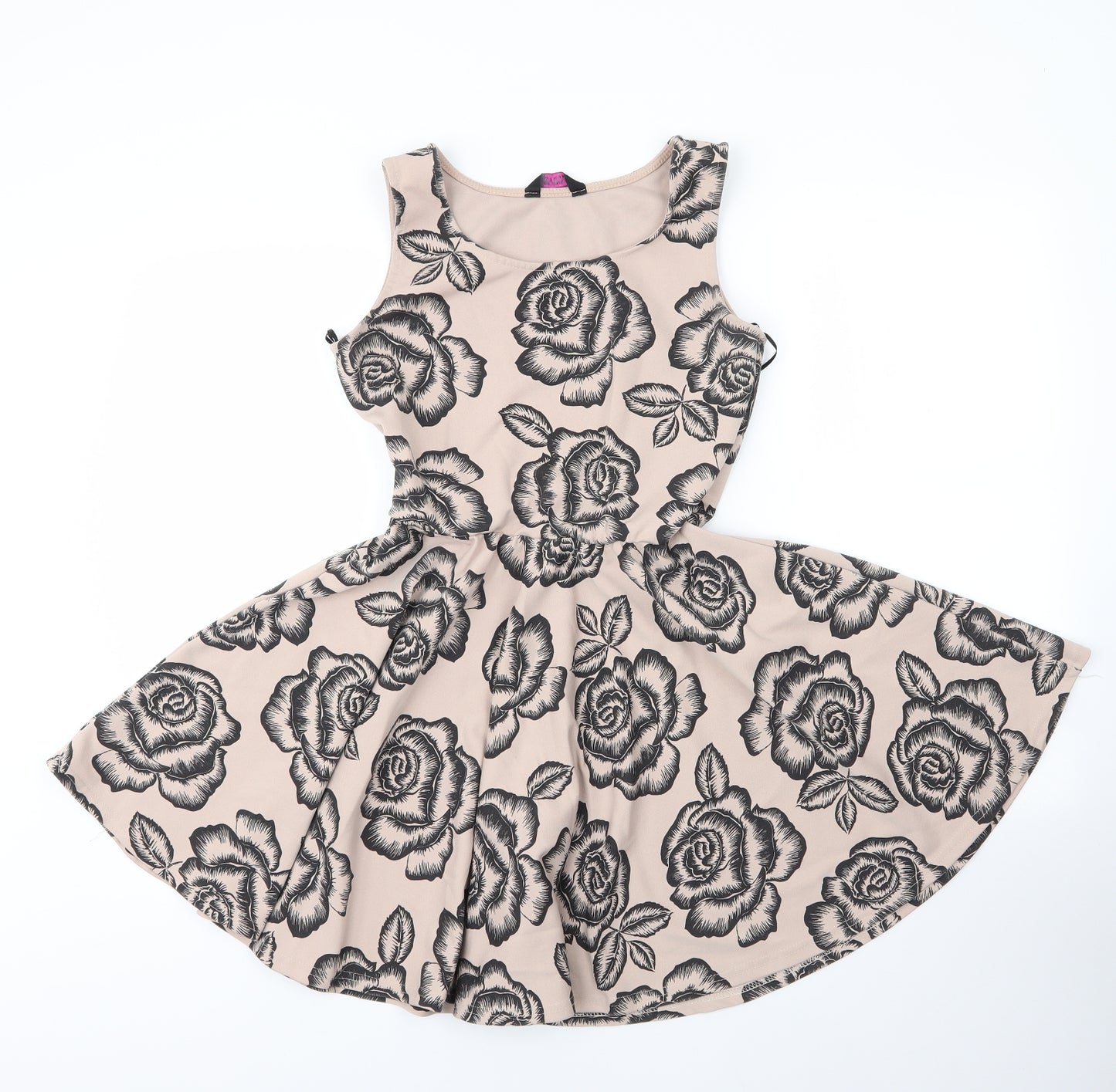 Evita Womens Beige Floral Polyester A-Line  Size 12  Round Neck