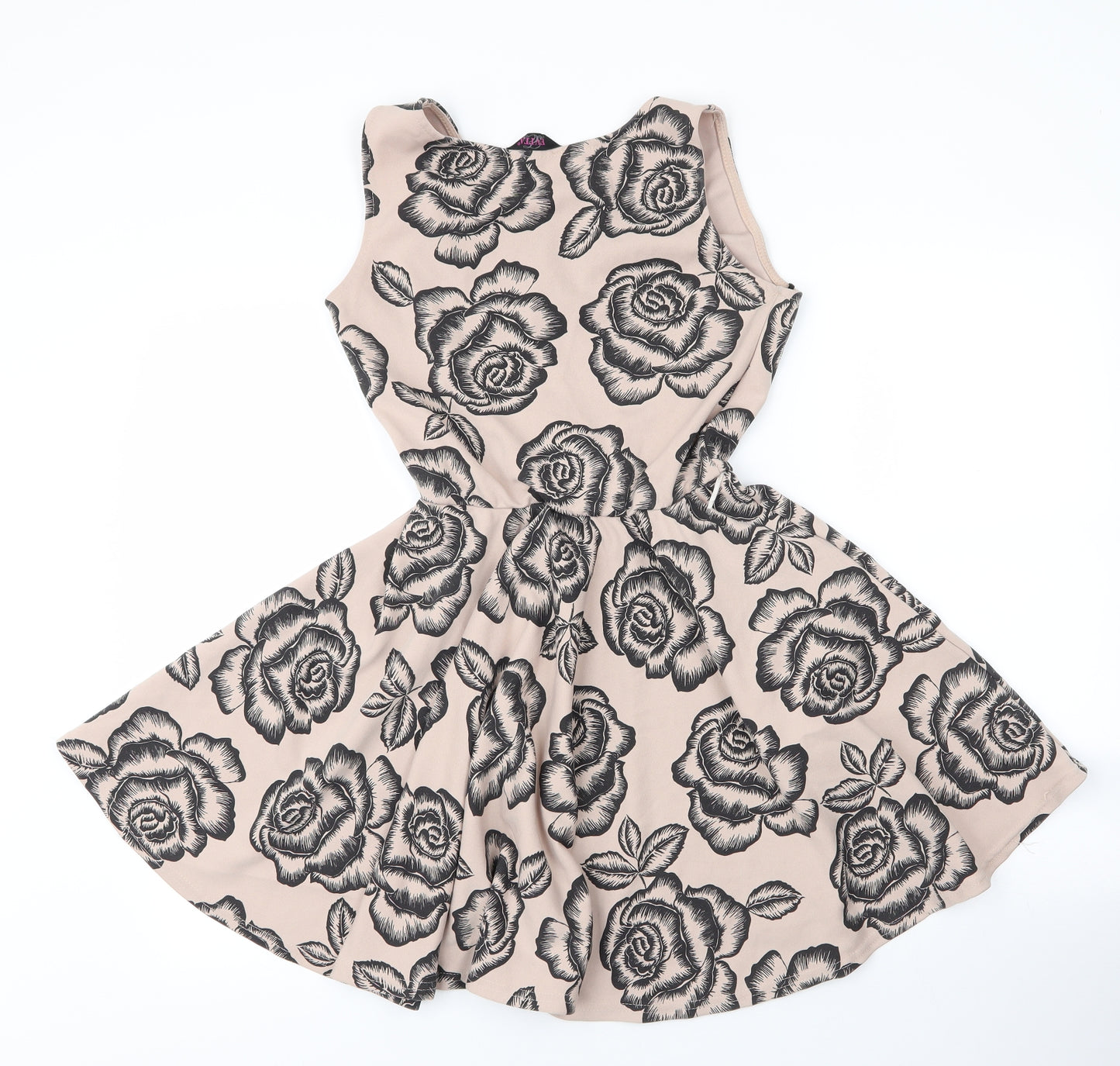 Evita Womens Beige Floral Polyester A-Line  Size 12  Round Neck