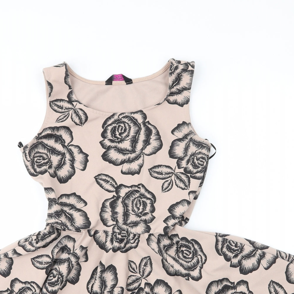 Evita Womens Beige Floral Polyester A-Line  Size 12  Round Neck