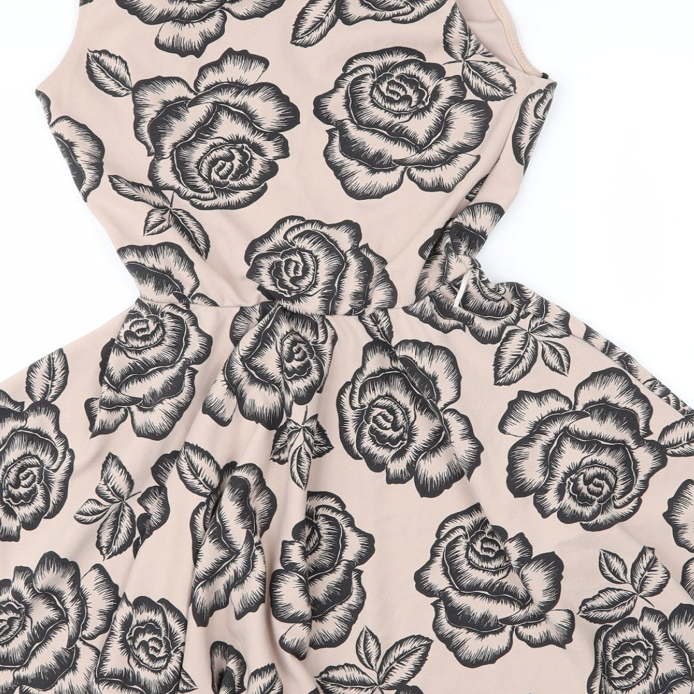 Evita Womens Beige Floral Polyester A-Line  Size 12  Round Neck