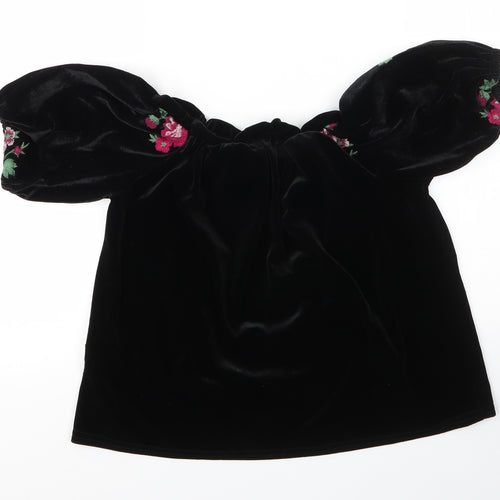 New Look Womens Black Floral Polyester Basic Blouse Size 10 Boat Neck