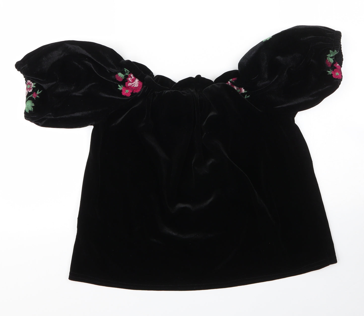 New Look Womens Black Floral Polyester Basic Blouse Size 10 Boat Neck