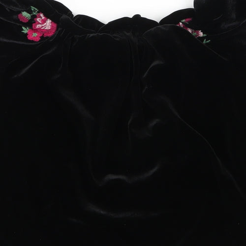 New Look Womens Black Floral Polyester Basic Blouse Size 10 Boat Neck