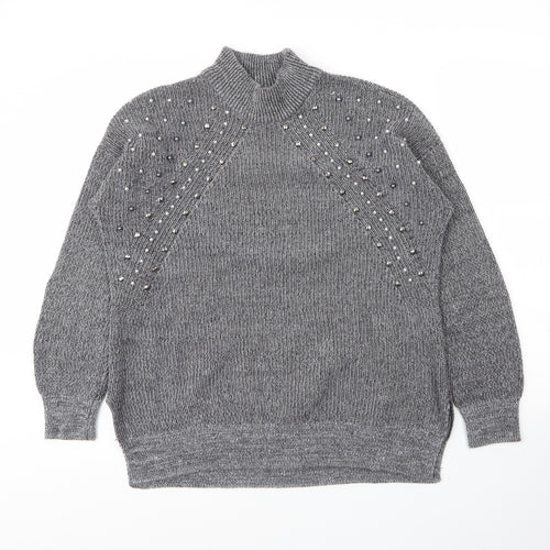 Together Womens Grey Mock Neck  Acrylic Pullover Jumper Size M