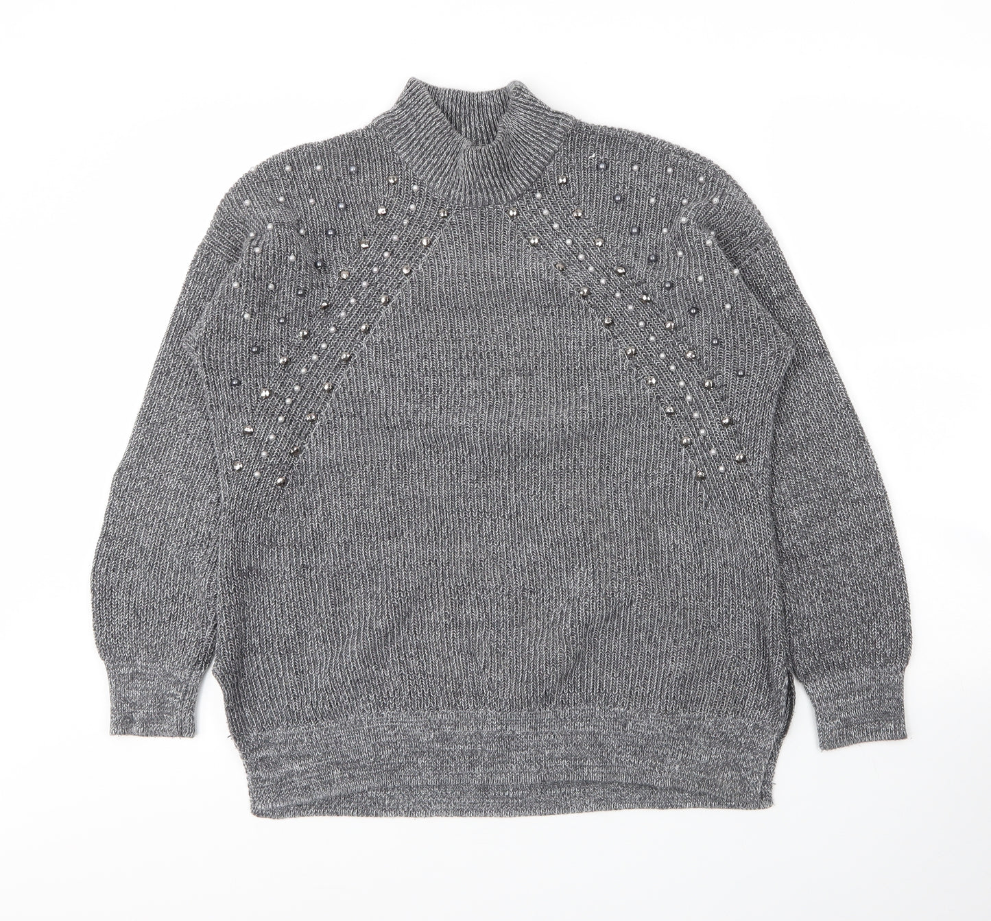 Together Womens Grey Mock Neck  Acrylic Pullover Jumper Size M