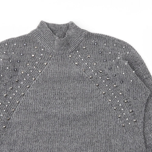 Together Womens Grey Mock Neck  Acrylic Pullover Jumper Size M
